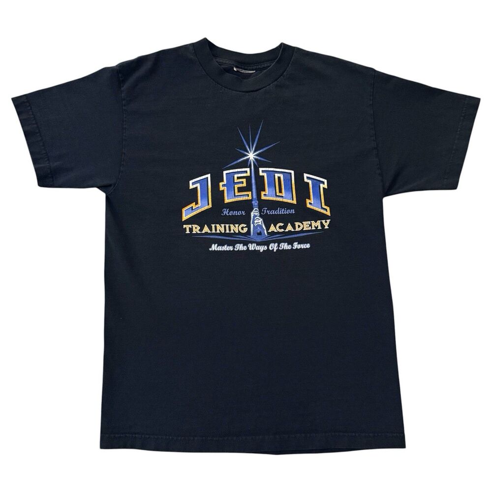 Vintage Y2K Star Wars Jedi Training Academy T Shirt Sz M Navy Disney Lightsaber
